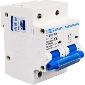 Front view of the TOMZN TOB1Z-125 DC Battery Circuit Breaker. The high-capacity DIN-rail mount device features price in Bangladesh catalog showcase image